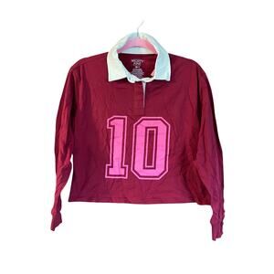 Long Sleeve Cropped Top with Button Up Collar Size Small PTP 21” Length 19”